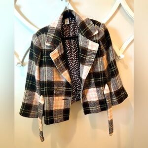 CAbi 3/4 sleeve brown, cream, pink and green jacket size 16